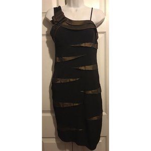 Valerie Bertinelli brown one shoulder 3d rosette ruffle party cocktail dress